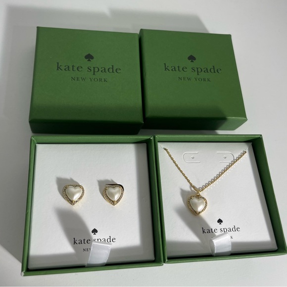 Kate Spade Cubic Zirconia Heart Halo Pendant Necklace & Earrings Bundle
